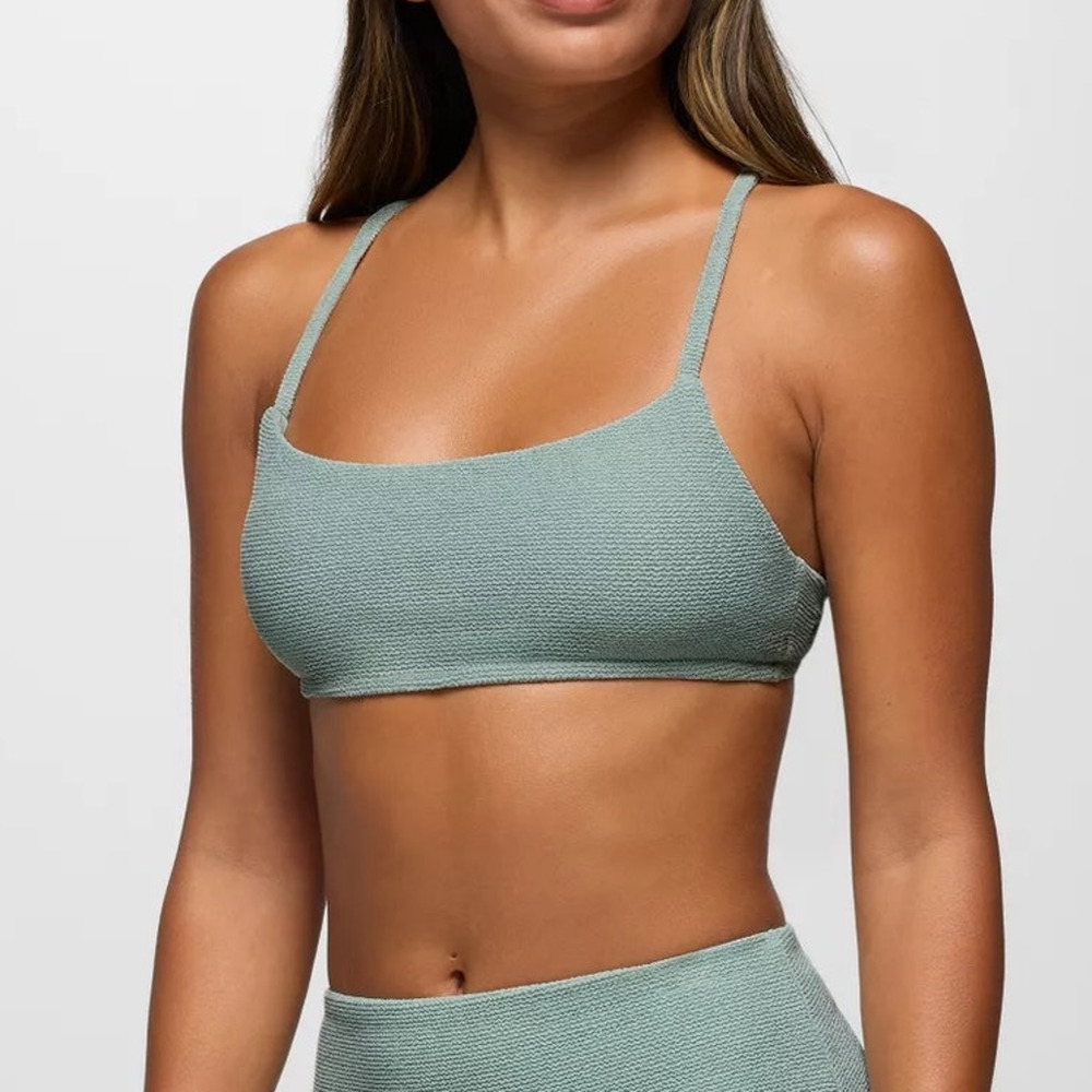 Prana Lahari Scrunch Swim Top Women XL Saltwater Textured Adjustable Strap Lined
